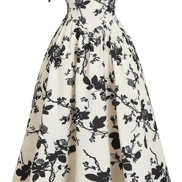 Dresses & Skirts - Women's Floral Bustier Corset Dress Boho Long Sundress Smocked Tie Shoulder